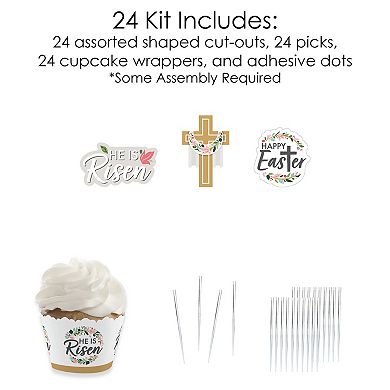 Big Dot Of Happiness Religious Easter Christian Party Cupcake Wrapper & Treat Picks Kit 24 Ct