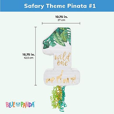 Number 1 Pull String Jungle Pinata for Wild One 1st Birthday, Safari Party Decor