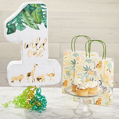 Number 1 Pull String Jungle Pinata for Wild One 1st Birthday, Safari Party Decor