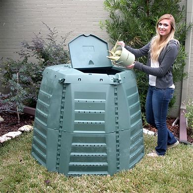 267 Gallon Outdoor Compost Bin with Dual Lids and Front Access Doors for Yard Waste, Green, 50 in.