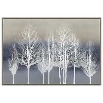 Trees On Blue By Kate Bennett Framed Canvas Wall Art Print
