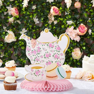 6 Pack Floral Teapot Honeycomb Decorations, Birthday Tea Party Supplies, 11 In