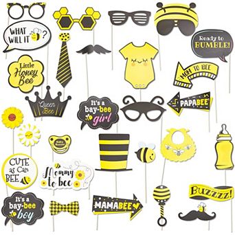30 pc Bumblebee Photo Booth Props Kit, Honey Bee Baby Shower Party Decorations