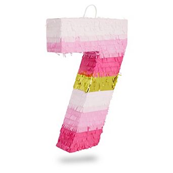 Small Number 7 Gold Pink Pinata, 7th Birthday Party Supplies, 11.7x10 Inches