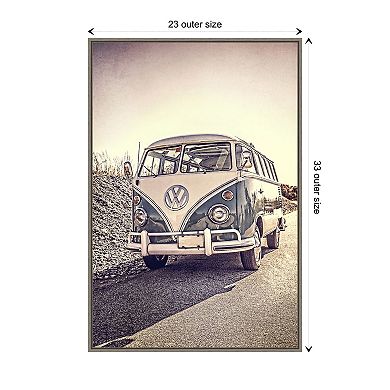 Surfers Vintage Vw Bus By Edward M Fielding Framed Canvas Wall Art Print