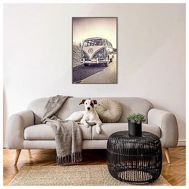 Surfers Vintage Vw Bus By Edward M Fielding Framed Canvas Wall Art Print