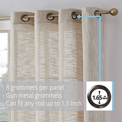 HLC.me Madison Faux Linen Textured Semi Sheer Privacy Light Filtering Grommet Curtain Panels, Pair