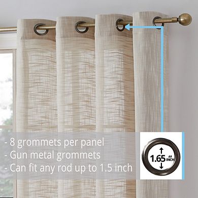 Thd Harley Faux Linen Textured Semi Sheer Privacy Light Filtering Grommet Curtain Panels, Set Of 2