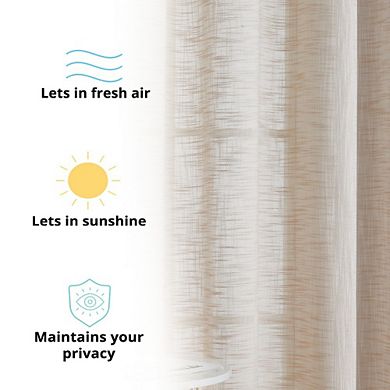 HLC.me Madison Faux Linen Textured Semi Sheer Privacy Light Filtering Grommet Curtain Panels, Pair