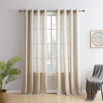 HLC.me Madison Faux Linen Textured Semi Sheer Privacy Light Filtering Grommet Curtain Panels, Pair