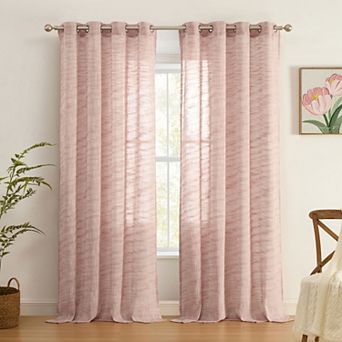 HLC.me Madison Faux Linen Textured Semi Sheer Privacy Light Filtering Grommet Curtain Panels, Pair