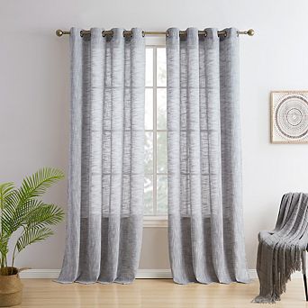 HLC.me Madison Faux Linen Textured Semi Sheer Privacy Light Filtering Grommet Curtain Panels, Pair