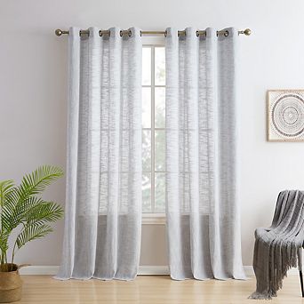 HLC.me Madison Faux Linen Textured Semi Sheer Privacy Light Filtering Grommet Curtain Panels, Pair