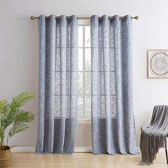 HLC.me Madison Faux Linen Textured Semi Sheer Privacy Light Filtering Grommet Curtain Panels, Pair