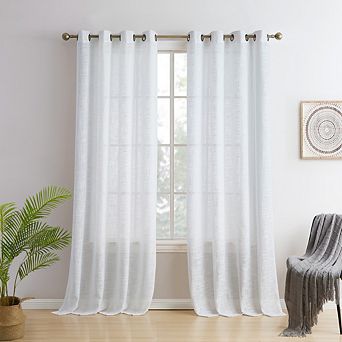 HLC.me Madison Faux Linen Textured Semi Sheer Privacy Light Filtering Grommet Curtain Panels, Pair