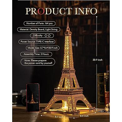 Diy 3d Puzzle Night Of Eiffel Tower 164pcs