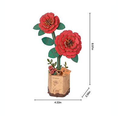 Diy 3d Wood Puzzle Red Camellia 113pcs