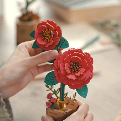 Diy 3d Wood Puzzle Red Camellia 113pcs