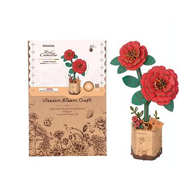Diy 3d Wood Puzzle Red Camellia 113pcs