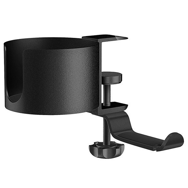 Black, 2-in-1 Desk Cup Holder Anti-spill, 360° Rotating Headphone Hanger