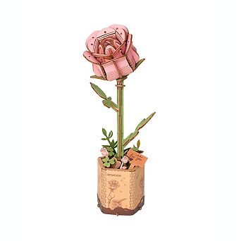 Diy 3d Wood Puzzle Pink Rose 104 pc