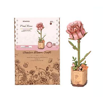 Diy 3d Wood Puzzle Pink Rose 104pcs