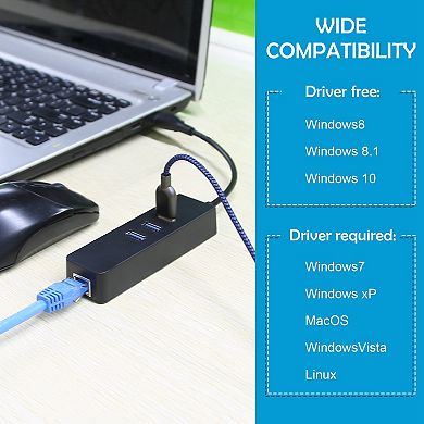 3-port Usb 3.0 Hub With Gigabit Ethernet Adapter