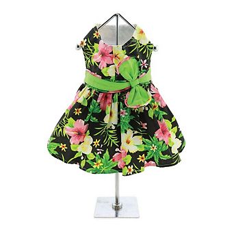 Doggie Design Twilight Black Hawaiian Hibiscus Dog Dress With Leash