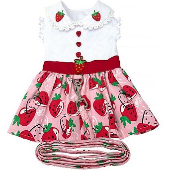 Doggie Design Strawberry Picnic Dog Dress With Matching Leash