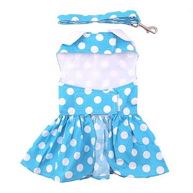 Doggie Design Blue Polka Dot Dog Dress With Matching Leash
