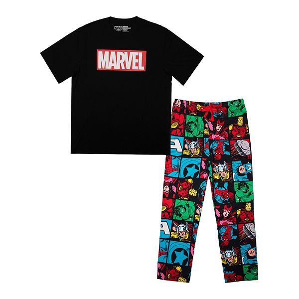 Men's Marvel Comic Pajama Top & Pajama Bottom Set