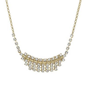 1928 Gold Tone Crystal Bib Necklace