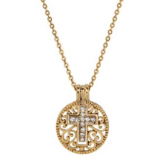 1928 Gold Tone Birthstone Crystal Cross Pendant Necklace