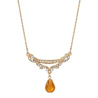 1928 Gold Tone Crystal Swag Shaped Collar Necklace