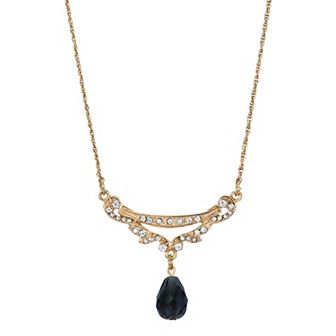 1928 Gold Tone Crystal Swag Shaped Collar Necklace