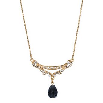 1928 Gold Tone Crystal Swag Shaped Collar Necklace