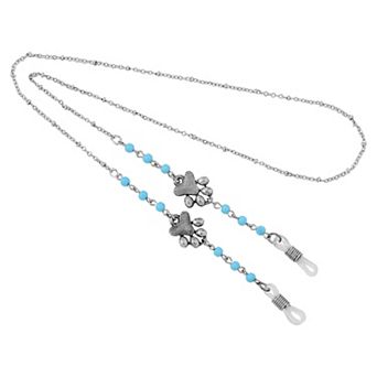 1928 Silver Tone Dog Paw Turquoise Bead Eye Glass Holder