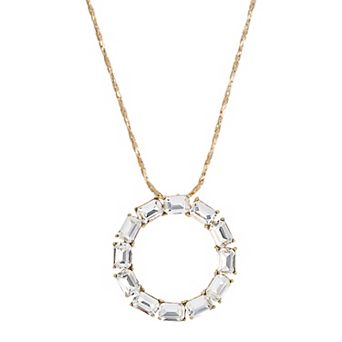 1928 Gold Tone Round Crystal Pendant Necklace