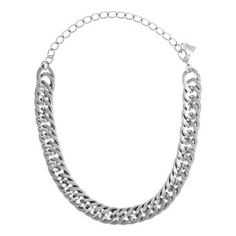 1928 Silver Tone Curb Link Chain Choker Necklace