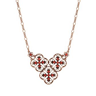 1928 Copper Tone Orange Filigree Bib Necklace