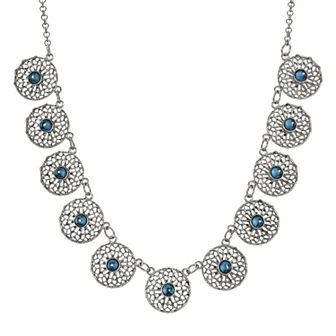 1928 Silver Tone Blue Filigree Collar Necklace