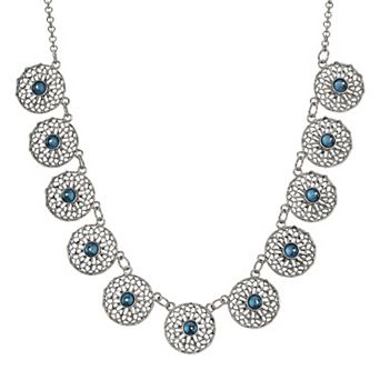 1928 Silver Tone Blue Filigree Collar Necklace