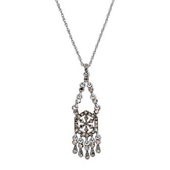 1928 Silver Tone Hematite Color Stone Drop Necklace