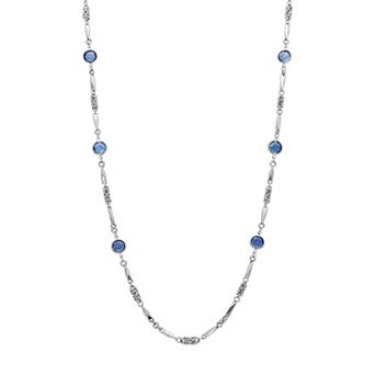 1928 Silver Tone Blue Channel Set Necklace