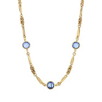 1928 Gold Tone Blue Channel Set Crystal Necklace