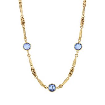 1928 Gold Tone Blue Channel Set Crystal Necklace