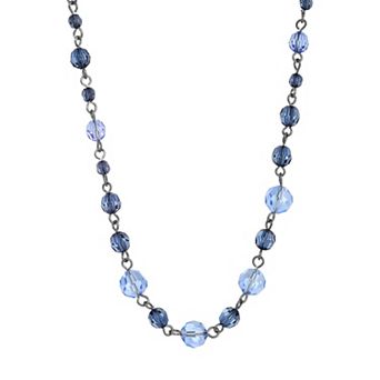 1928 Black Tone Chain & Blue Bead Necklace