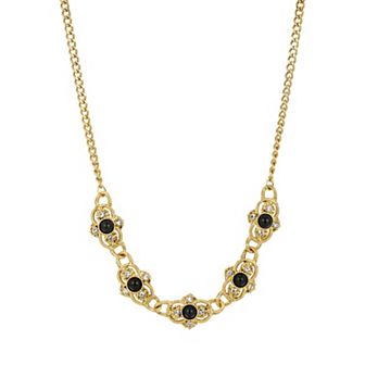 1928 Gold Tone Black Crystal Collar Necklace