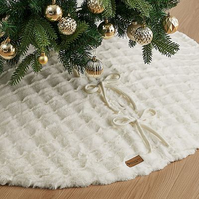 Jupe de sapin de Noël de 90cm, forme ronde, douce, confortable, blanche