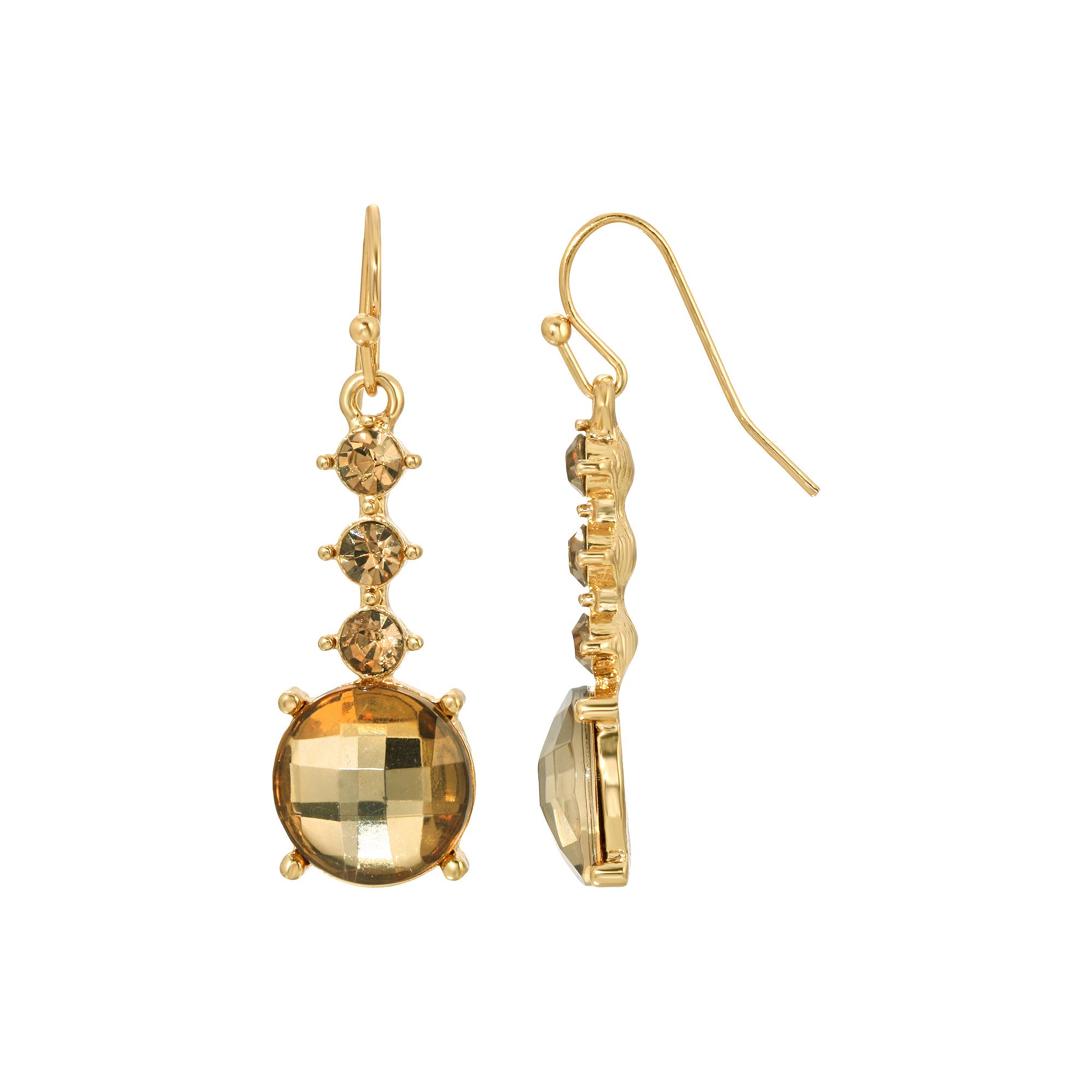 1928 Round Faceted Linear Drop Crystal Earrings, Womens, Beige